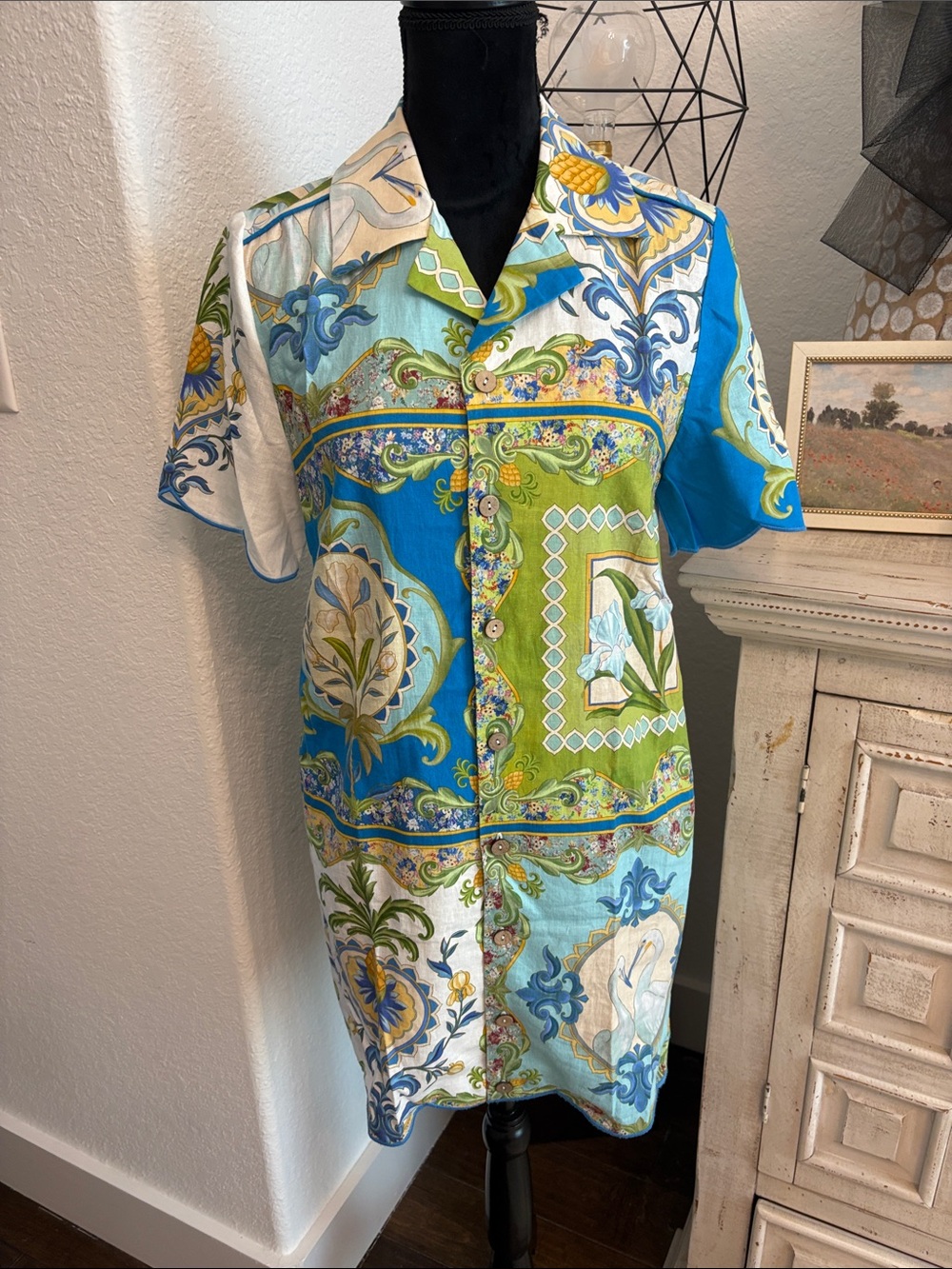 FARM Rio Blue & Green Patchwork Floral Mini Dress